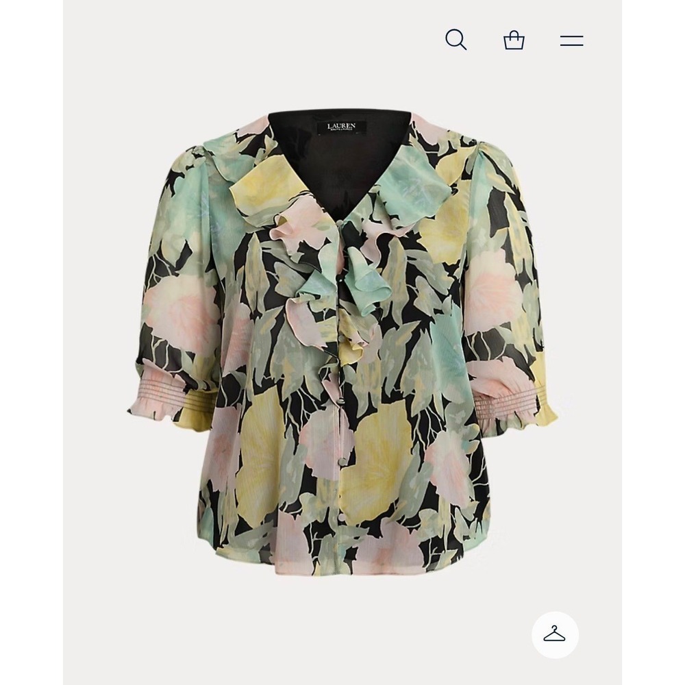 Lauren Ralph Lauren Georgette Floral Ruffle V-Neck Blouse  Small Petite